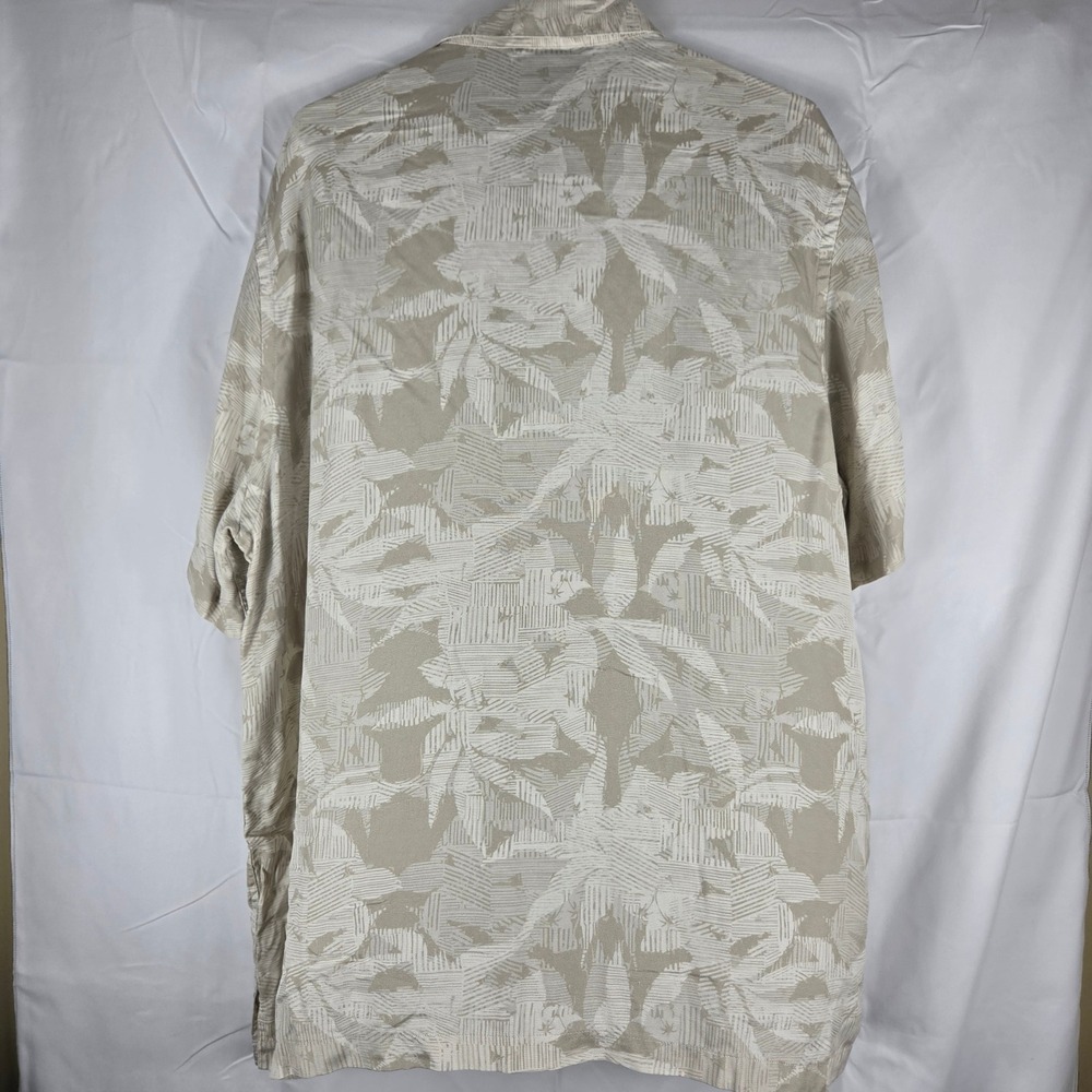 J. Ferrar Mens XL Washable Silk Button‎ Down Shirt Tan Beige Tropical Leaf Print - Picture 3 of 7